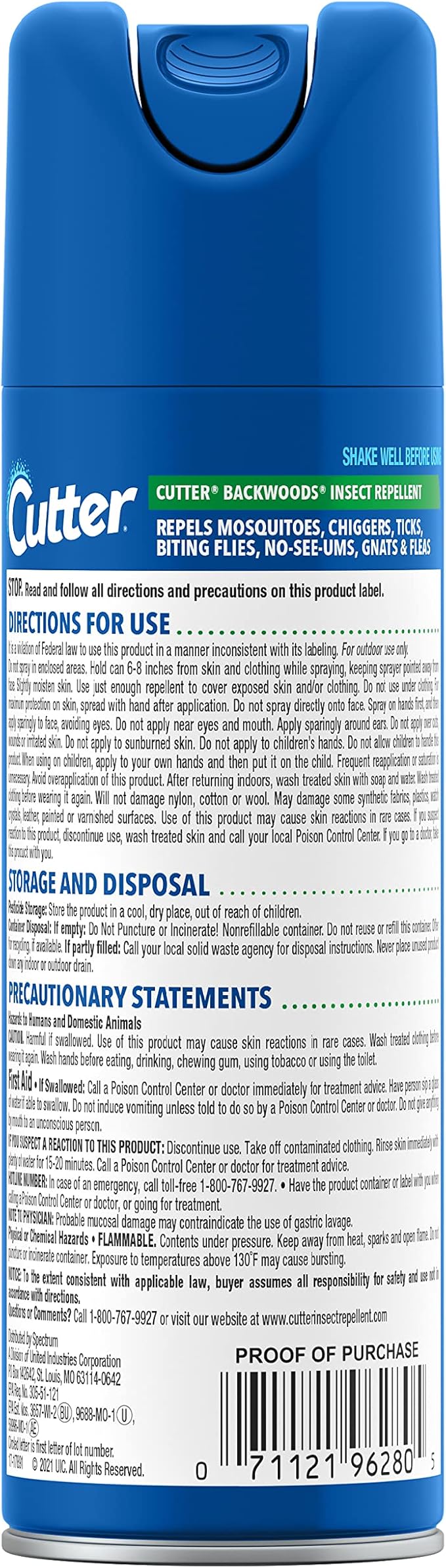 Cutter Backwoods Insect Repellent, Mosquito Repellent, 25% DEET, Sweat Resistent, 6 Ounce (Aerosol Spray)