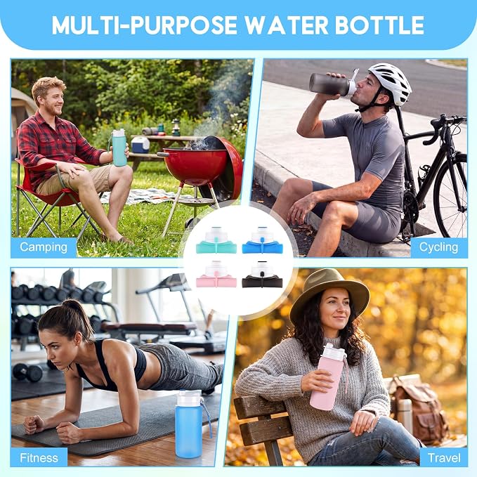 LemonRoad 4 Pcs 19 oz Silicone Collapsible Water Bottle Portable Foldable Water Bottle Leakproof with Carabiner Reusable Lightweight for Travel Sport Hiking Camping Cycling Office(Multicolored)