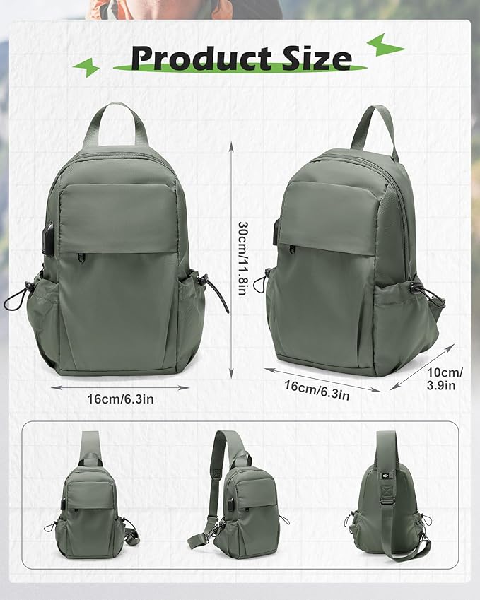 SEAFEW Green Sling Crossbody Backpack Shoulder Bag for Men Women - Small One Strap Sling Bag Fanny Pack Daypack, Waterproof Nylon Chest Bag for Motorcycle Hiking Travel Gym Sport