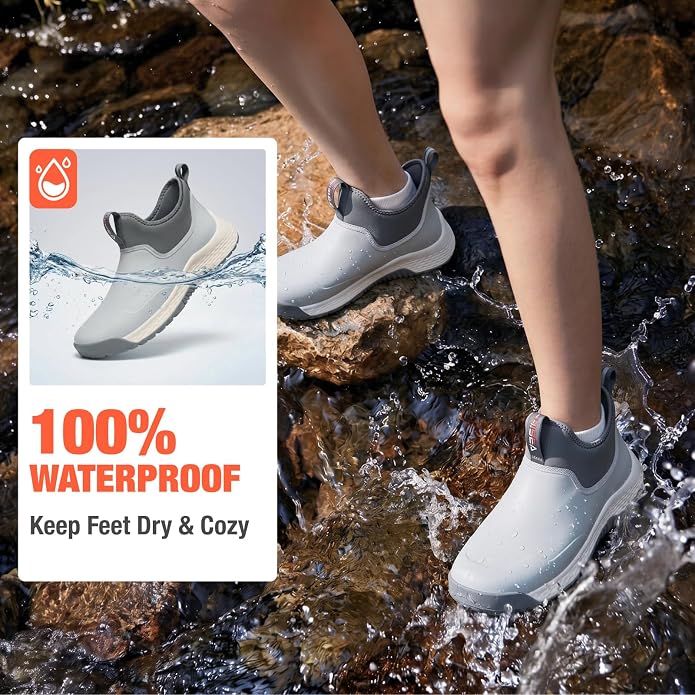 HISEA Women's Ankle Rain Boots, Waterproof Garden Shoes Chelsea Rain Booties, Slip-On Neoprene Working Mud Shoes, Lightweight Rubber Boots for Walking Yard Outdoors