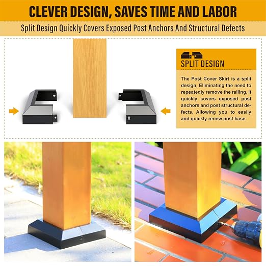 Post Base Cover, Split Type Skirt for Indoor/Outdoor Iron Deck Railing Decorative Covers (4, Post-4" Base-6")