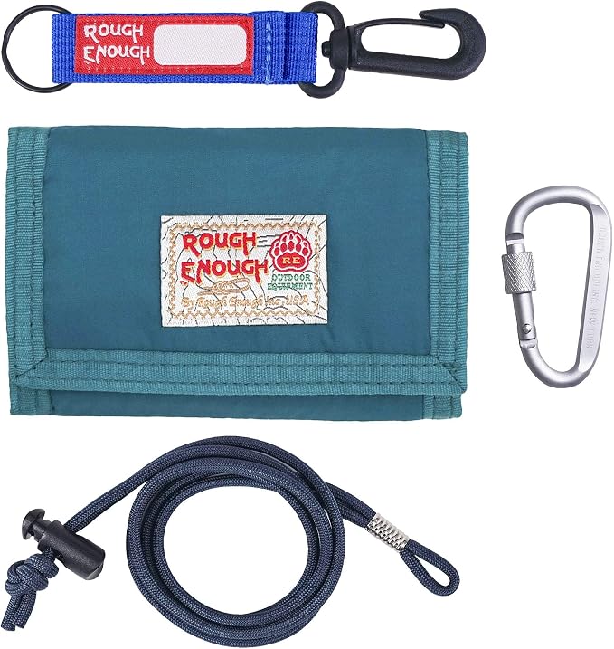 Rough Enough Kids Wallet for Boys Teens with Neck Lanyard Keychain Zipper Coin Pocket Card Holder Blue Soft Nylon