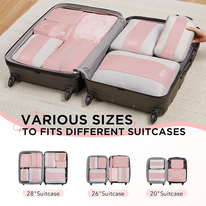 8 Set Compression Packing Cubes for Travel Essentials,Compressible Expandable Packing Cubes for Suitcase,OlarHike Luggage Garment Bags for Travel,Handy Helper for Organizing Clothes(Pink)