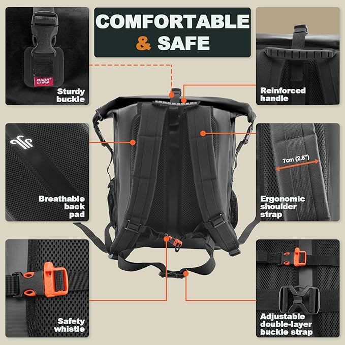 OSAH DRYPAK Waterproof Backpack Dry Bag 25L/35L/55L/85L – Heavy Duty Roll-Top Hiking Backpack Sack Keeps Gear Dry for Travel, Kayaking, Boating, Camping, Rafting and Fishing