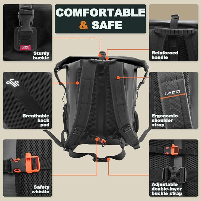 OSAH DRYPAK Waterproof Backpack Dry Bag 35L/55L/85L – Heavy Duty Roll-Top Hiking Backpack for Travel, Kayaking, Boating, Camping, Rafting and Fishing