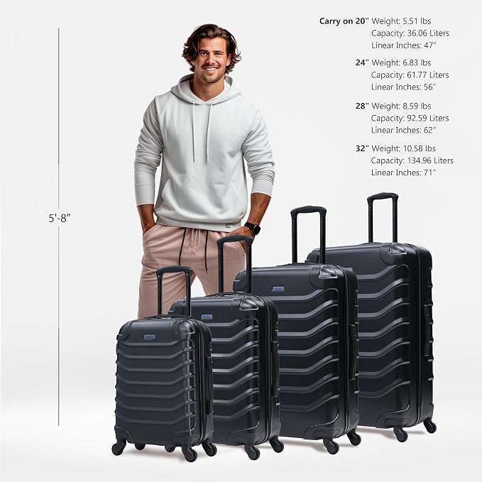 InUSA ENDURANCE Luggage with Spinner Wheels | Durable Lightweight Hardshell Suitcase, Travel Sets with Handle and Trolley | (20in, 24in, 28in, 32in) 4 Pieces Luggage Set | Black