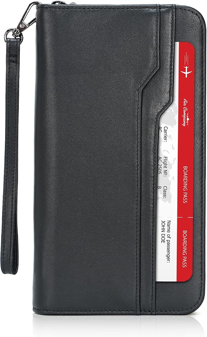 Polare Full Grain Leather Family Travel Passport Wallet and Documents Organizer RFID Blocking Case Holder Fits 6 Passports for Men and Women
