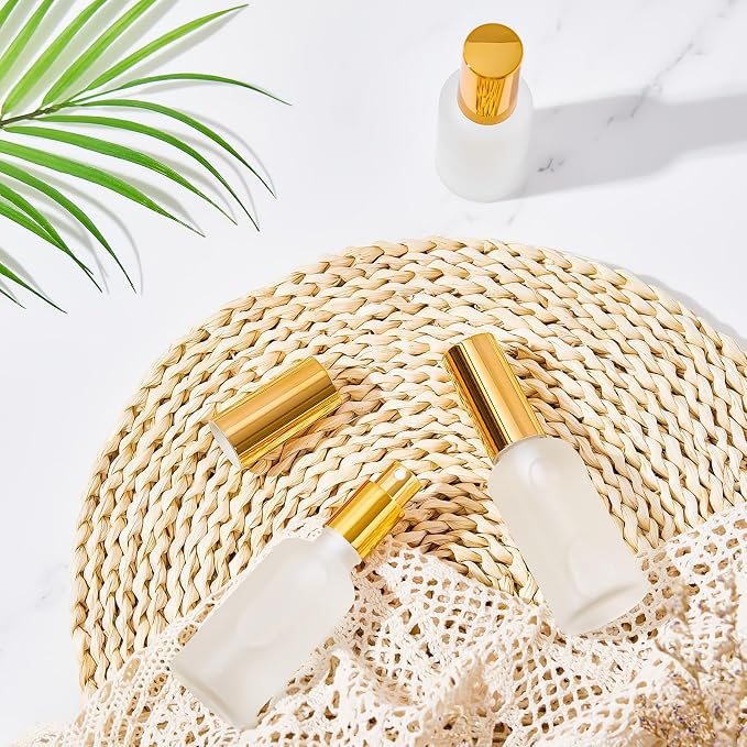 Roshtia 30 Pcs Glass Spray Bottle Clear Empty Bottles Small Refillable Reusable Perfume Bottle with Fine Mist Sprayer Pump for Face Body Travel(1.69 oz,Gold)