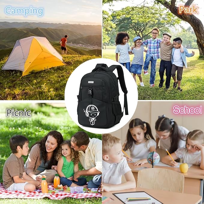 Bluboon Kids Backpack Boys Camo Bookbag Teens Elementary School Bag Daypack Travel Back Pack Middle school (Black-900)