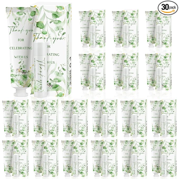 30 Sets Moisturizing Hand Cream Lip Balm Gift Kit for Wedding Return Thank You Welcome Gifts Sage Green Eucalyptus Leaf Theme Baby Shower Birthday Gifts Party Favors Games Prizes Winter Wedding Guests
