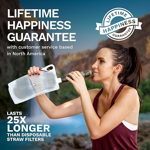 Survivor Filter Squeeze Kit – Emergency Water Filter Straw with 2 Collapsible 33.8 fl oz Bottles – USA-Tested – 0.05 Micron Filtration – Portable Water Filtration for Emergency Prep, Camping & Hiking