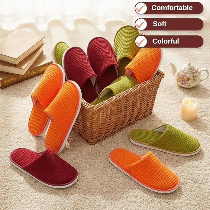 Geyoga 12 Pair House Slipper for Guest Non Slip Disposable Slipper for Travel Washable Reusable Closed Toe Hotel Bridesmaid Indoor Spa Wedding Party Shoeless Home