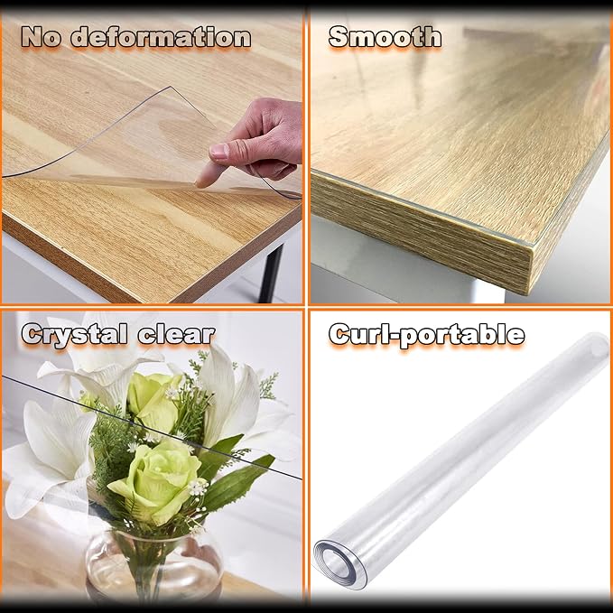 Table Cloth Roll 30x91 Inch, Heat Resistant Waterproof, PVC Sheet Easy Care Reusable, Dining Table Cover for Shoe Cabinet, Clear 1.5mm