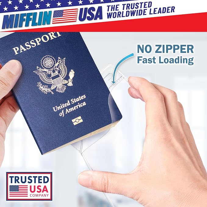 Mifflin-USA Passport & Card Holders (Clear, 4x6 Inches, 10 Pack), Extra Large ID Name Badge Holder, Zipperless Vertical Plastic Card Holders
