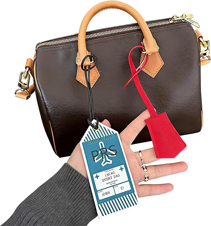 Genuine Leather Bag Charm Decorative Hang Tag & Boarding Pass Keychain for Speedy 25 30 35,Luggage Tag, Suitcase Tags(TAG+Pass-RED)