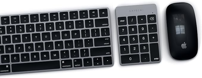 Satechi Slim Aluminum Bluetooth Keypad, Wireless Number Pad with 18 Keys, Micro USB Rechargeable Numpad, External Number Pad for MacBook Air/Pro/Neo, iPad Air/Pro, iMac, PC - Space Gray