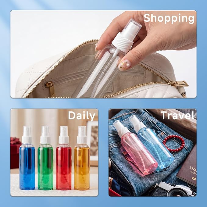 TRENDBOX 4oz Travel Size Spray Bottles, 24 Pack Fine Mist Small Empty Plastic Spray Bottle, Leak Proof BPA-Free Travel Essentials Cosmetic Containers