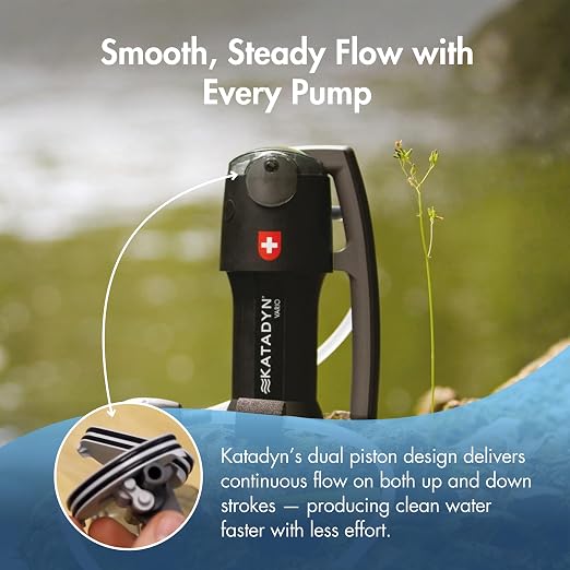 Katadyn Vario Dual Mode Hand Pump Water Filter for Camping, Backpacking & Hiking - Portable & Lightweight Water Filtration System for Survival, Easy to Use - 2L Per Minute, 15 oz