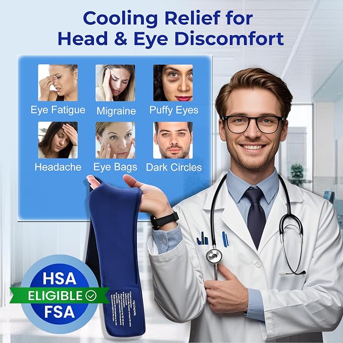 Cooling Gel Eye Mask Sleep: FSA -HSA Eligible, Cold Compress for Puffy Eyes & Migraine Relief - Reusable Gel Weighted Sleeping Mask for Dark Circles & After Surgery, Eye Care,Ice Pack for Eyes, Blue