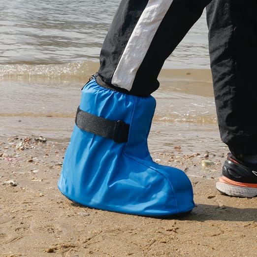 Walking Boot Cover for Medical Fracture Cast Blue Short, Large | Water Resistant Slip Resistant Rubber Sole Easy On and Off Snug Fit