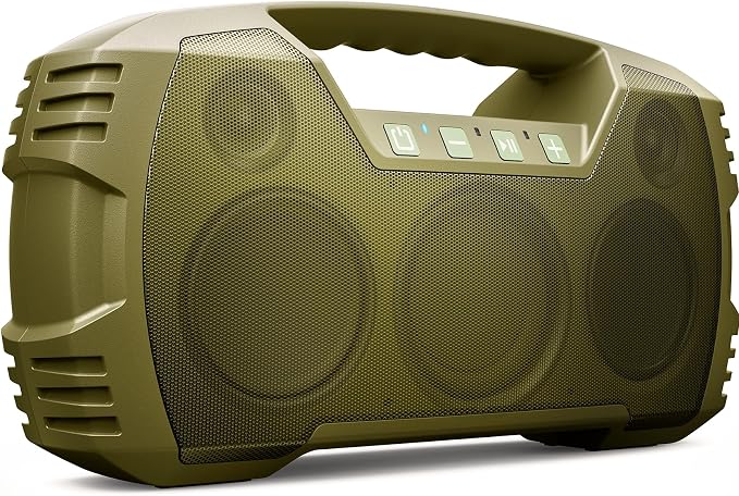 IPX7 Waterproof Outdoor Bluetooth Speaker, Wireless, 90W(Peak), 32H Playtime, Floating Design, Deep Bass & Loud Stereo Sound, Portable with Handle, Rugged for Pool, Beach, Kayaking, Hiking, ThymeGreen