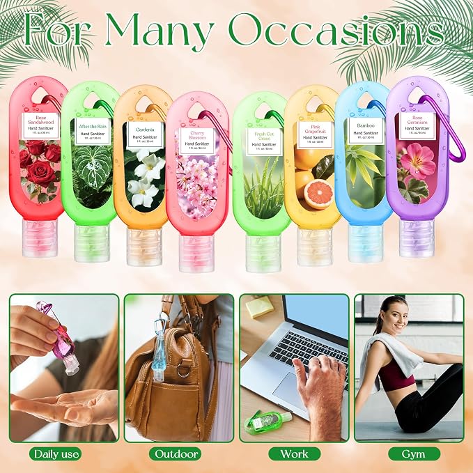 24 Pack Scented Hand Sanitizers Keychain Gift Mini Hand Sanitizer Gel Bulk 1 oz Travel Size Keychain Gift Set Summer Party Favors Thank You Gifts for Nurse Teacher Staff Back to School