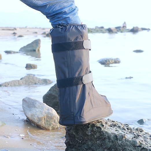 Medical Walking Boot Cover for Fracture Black Tall 2025, Small | Water Resistant Slip Resistant Rubber Sole Easy On and Off Snug Fit