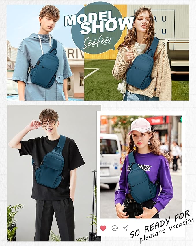 SEAFEW Blue Sling Crossbody Backpack Shoulder Messenger Bag for Men, Mini Anti Theft One Strap Motorcycle Backpack Sling Tactical Chest Bag for Travel Hiking Sport Gym
