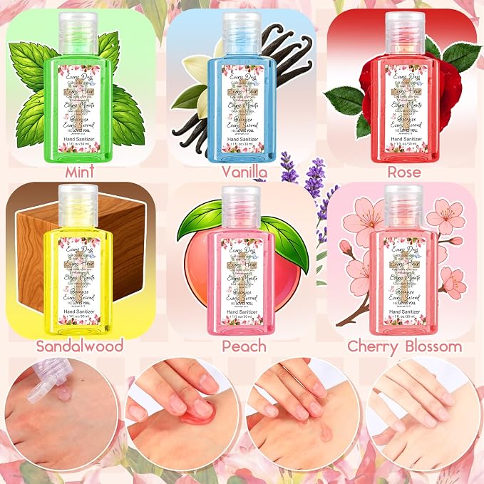 Frienda 24 Pcs Christian Scented Hand Sanitizer and 24 Keychain Holders Gifts Set for Women 1oz Bible Verse Religious Gift Christian Party Favor for Church Pastor Prayer Mother's Day Appreciation Gift