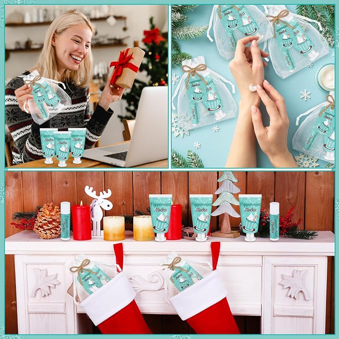 48 Sets Peppermint Mocha Hand Cream and Lip Balm Gift Christmas Hand Cream Bridal Baby Shower Party Favors Travel Size Hand Lotion and Lip Balm Bulk Christmas Holiday Party Supplies for Guest