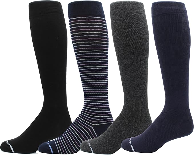 Dr. Motion 4 Pairs Men's Athletic Traveler Graduated Compression Knee High Socks