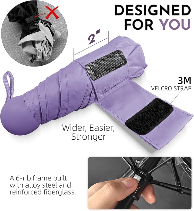 Travel Mini Umbrella Compact Small & Lightweight, UV Rain Protection, Pocket-Sized Folding Umbrellas with Quickdraw & Case for Men Women & Kids Backpack