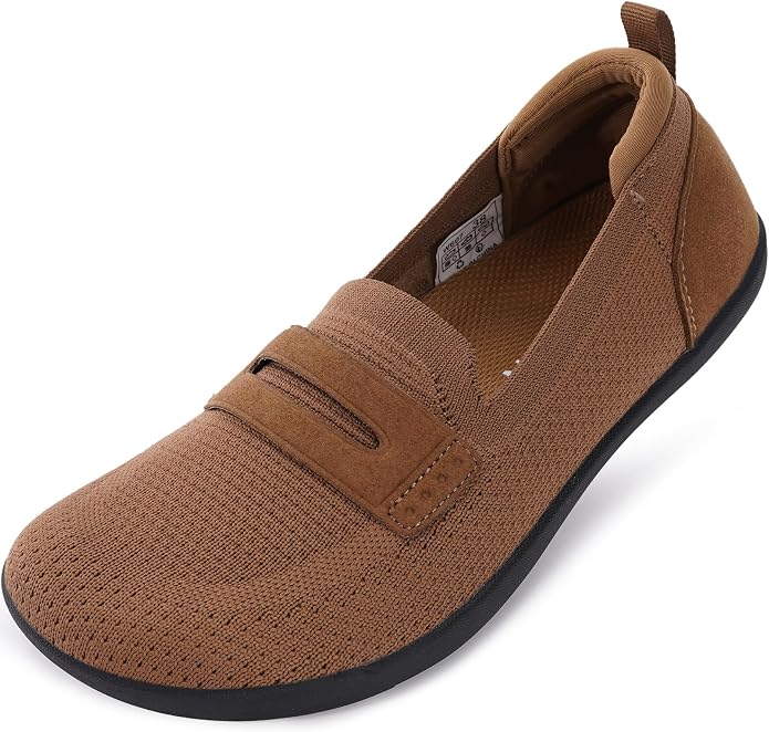 WHITIN Women's Round Toe Slip On Penny Loafers | Wide Barefoot Flats with Breathable Knit