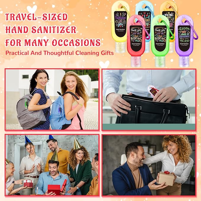24 Pack Inspirational Scented Hand Sanitizers Keychain Gift Mini Hand Sanitizer Bulk 1 oz Travel Size Sanitizer Gel Thank You Gift for Teachers Women Team Coworker Graduation Party Favors