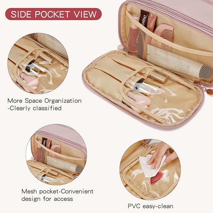 Gifts for Women Teen Girls Large Capacity Initial Travel Makeup Bag, 3-Compartment Cosmetic Organizer with Clear Brush Holders, Large Opening Waterproof Toiletry Bag, Pink,J