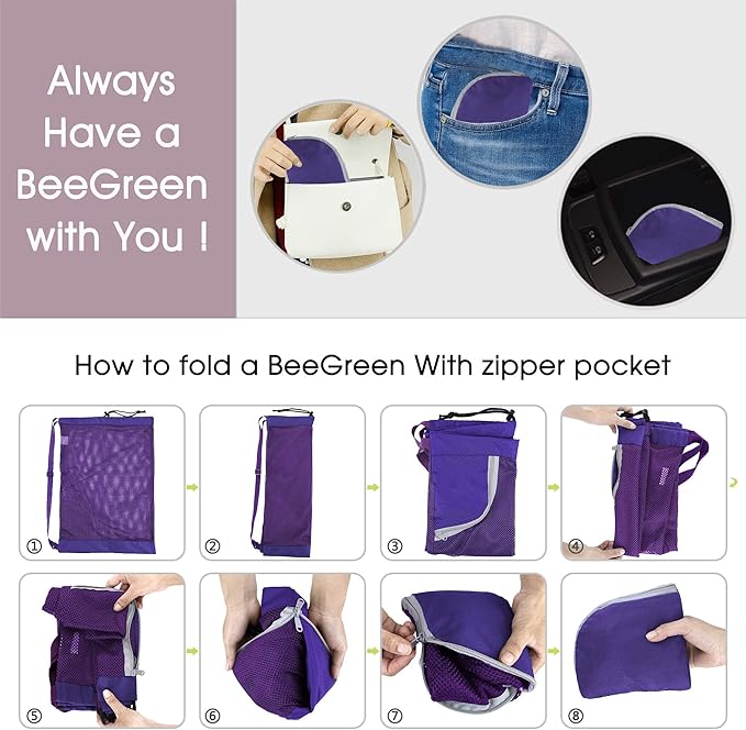 BeeGreen Mesh Drawstring Bag Swim Backpack for Beach Pool Sports Gym Draw String Cinch Bags for Swimming Soccer Basketball Gear Purple