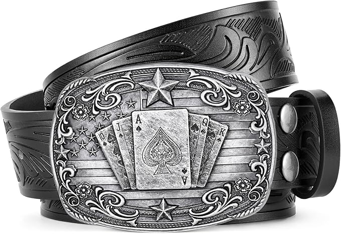 SANSTHS Western Cowboy Belts for Men Women, Mens Western Belt Bull Buckle Country Belt Cowboy Leather Belt for Jeans