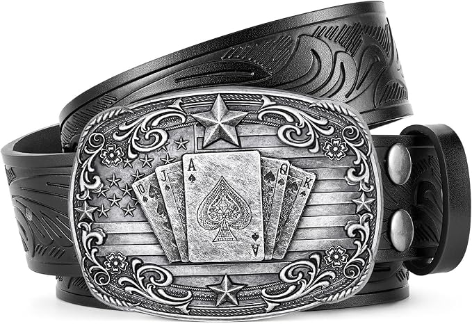 SANSTHS Western Cowboy Belts for Men Women, Mens Western Belt Bull Buckle Country Belt Cowboy Leather Belt for Jeans