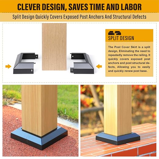Post Base Cover, Split Type Skirt for Indoor/Outdoor Iron Deck Railing Decorative Covers (1, Post-5.5" Base-8.8")