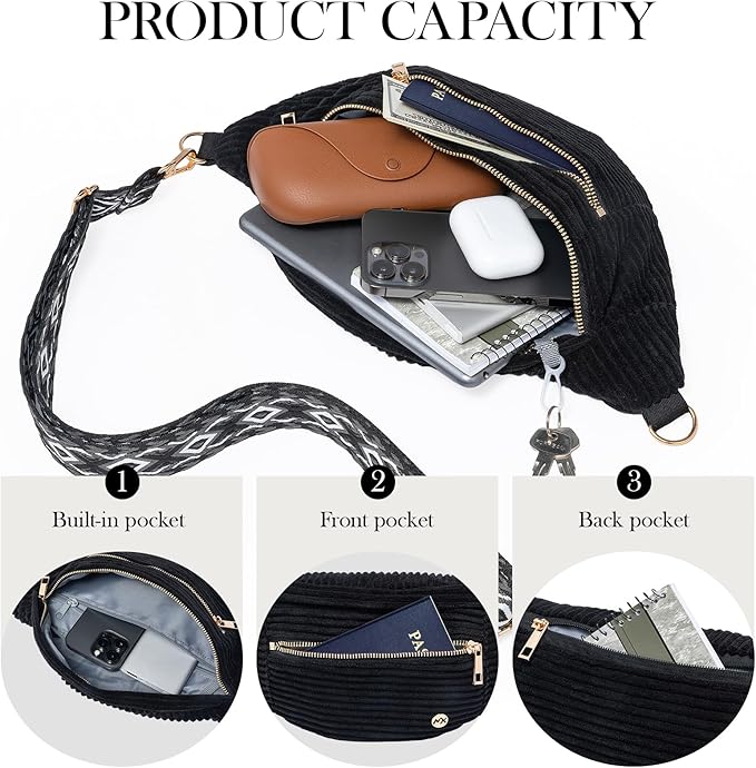 MAXTOP Large Crossbody Fanny Pack with 4-Zipper Pockets,Gifts for Enjoy Sports Festival Workout Traveling Running Casual Hands-Free Wallets Waist Pack Phone Bag Carrying All Phones