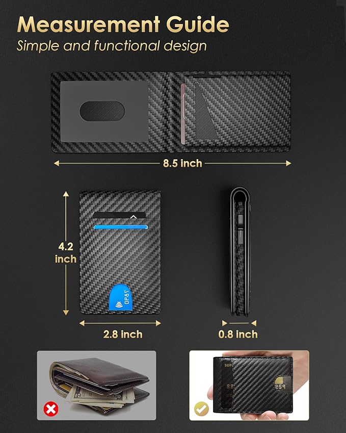 2026 Upgraded Minimalist Wallet for Men - RFID Blocking Credit Card Holder Case Leather Pop Up Aluminum Wallet with Cash Slot, Front Pocket ID Window Gift Boxed (Carbon Fiber - with Airtag Holder)