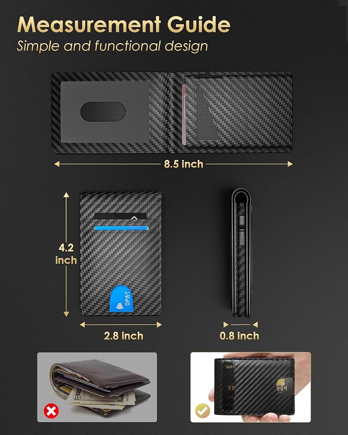 2026 Wallet for Men - RFID Blocking [Functional & Practical] Bifold Slim Minimalist Credit Card Holder Pop Up Wallet Metal Case with Cash Slot, Front Pocket with ID Window, Gift Boxed (Carbon Fiber)