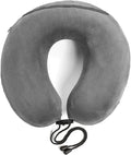 travelrest Neck Pillow Travel Essential - Memory Foam, Washable Micro-Fiber Cover Pillow, Soft and Comfortable Head Support for Long Flights, Compact, Attaches to Luggage, Airplanes - (Grey, Curl)
