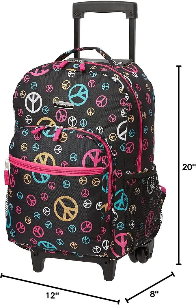 Rockland Double Handle 17" Rolling Backpack, Peace