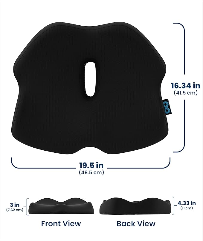 Everlasting Comfort Doctor Recommended Memory Foam Seat Cushion for Office Chairs & Car - Ergonomic Office Desk Accessories - Cushions for Tailbone Pain Relief, Sciatica (Dark Gray, X-Large)