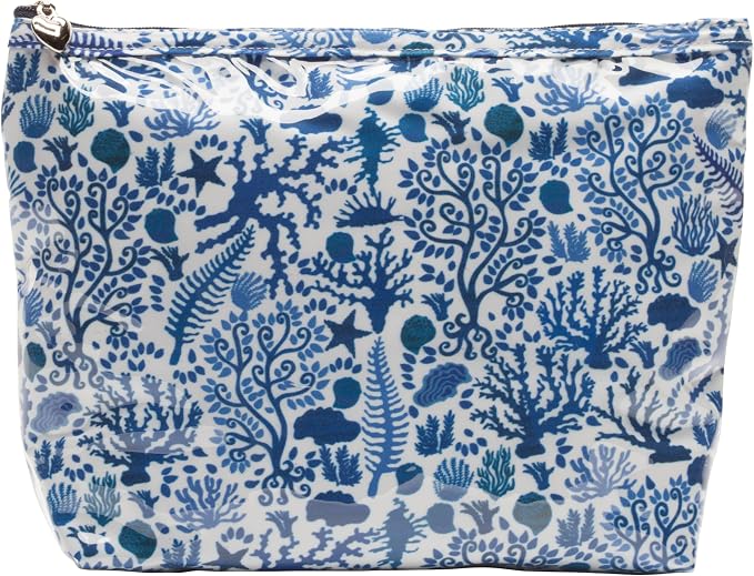 Jacaranda Living Medium Cosmetic Bag – Waterproof PVC-Lined Cosmetic & Toiletry Organizer, Zipper Pouch for Skincare, Makeup & Accessories, Blue Seashells