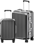 Luggage Sets with Spinner Wheels, 8010S Aluminum Frame Zipperless Polycarbonate Hard Shell Suitcase Sets (ZX-Core, Charcoal Metallic, 2 Piece (20/28))
