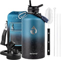 RAYMYLO 128oz Insulated Water Bottle, Triple Wall Vacuum Stainless Steel Water Bottles - Keeps Cold 48H, Reusable One Gallon Jug for Gym, Sports, Camping, Hiking,Travel, Starry Sky-Indigo/Black