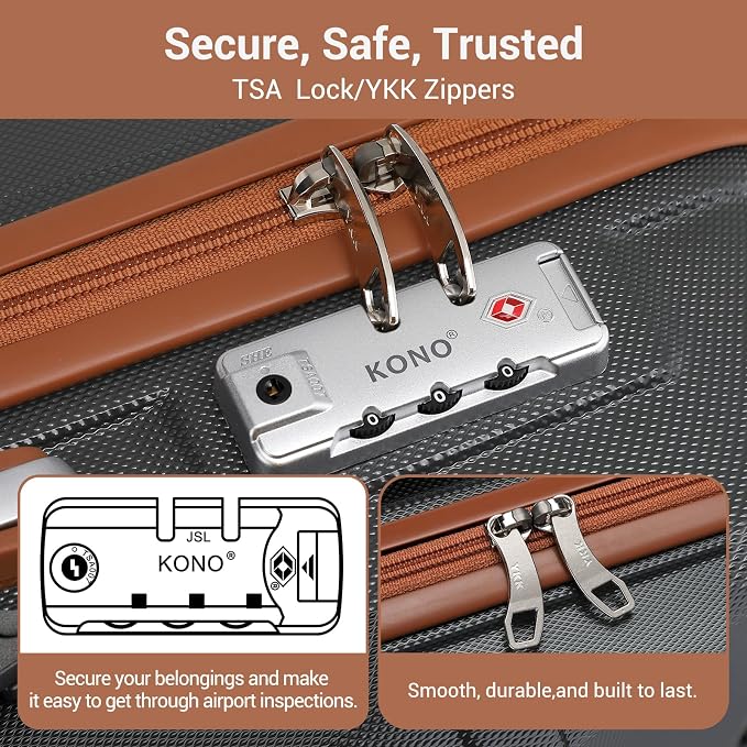 Kono 24 Inch Luggage Suitcase with Spinner Wheels TSA Lock Lightweight PC+ABS Hardside Medium Checked Luggage Durable Rolling Suitcase Apricot Grey