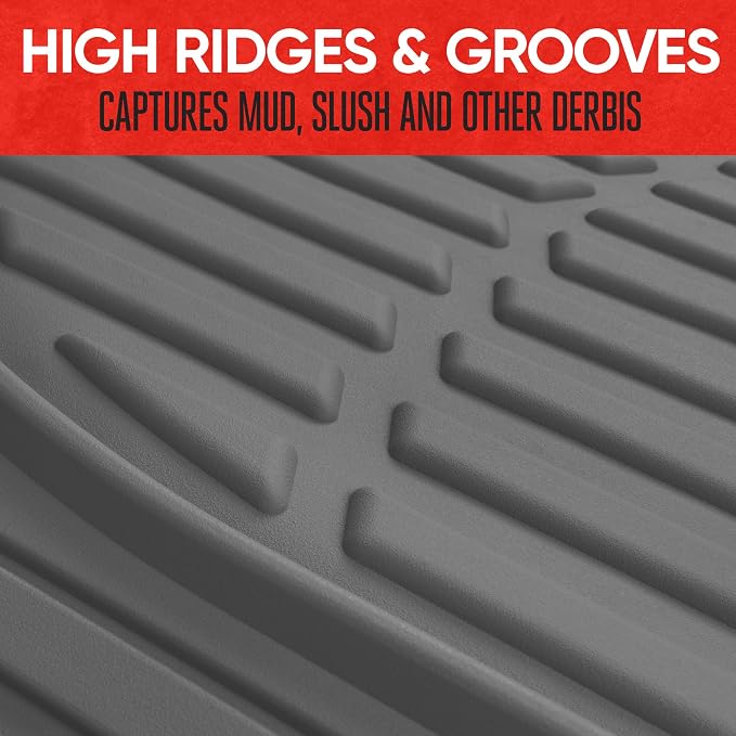 Motor Trend FlexTough Floor Mats for Cars, Gray Deep Dish All-Weather Mats, Waterproof Trim-To Fit Automotive Floor Mats for Trucks SUV, Universal Liner Car Accessories